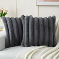 FUTEI Dark Grey Decorative Throw Pillow Covers 20x20 Inch Set of 2, Square Soft Faux Rabbit Fur Big Striped Cushion Cover,Home Decor for Couch Sofa Bed Living Room