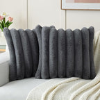 FUTEI Dark Grey Decorative Throw Pillow Covers 20x20 Inch Set of 2, Square Soft Faux Rabbit Fur Big Striped Cushion Cover,Home Decor for Couch Sofa Bed Living Room