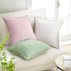 decorUhome Chenille Soft Throw Pillow Covers 26x26 Set of 2, Farmhouse Velvet Neutral Decorative Euro Pillow Covers with Stitched Edge for Couch Sofa Bed Home Decor, Cream White