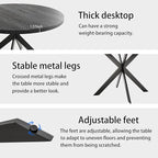 45.3" Round Dining Table & 4 PU Leather Chairs, Mid Century Modern Round Dining Table Chair Set for 4, w/Metal Legs, for Kitchen Dining Room, Living Room, Office, Save Space