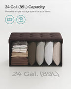 SONGMICS Mazie Collection - 30 Inches Folding Storage Ottoman Bench, Ottoman Foot Rest, End of Bed Bench, Storage Chest, Load 660 lb, for Living Room, Bedroom, Entryway, Brown ULSF047K02