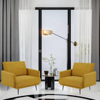 Oversized Accent Chair for Living Room Chairs Reading Arm Chair Comfy Modern Single Sofa Side Chairs with Metal Legs & Soft Cushion for Bedroom, Waiting Room (Velvet Yellow, Set of 2)