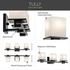 KICHLER Tully 32" 4-Light Vanity Light with Satin Etched Cased Opal Glass in Black for Over a Vanity, Soft Modern Style, (32" x 6.5" x 7"), 45152BK