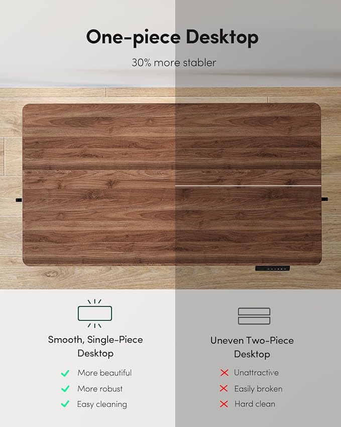 FEZIBO One-Piece Standing Desk Adjustable Height Stand up Home Office Desk, 40x24 Inch Electric Standing Computer Desk, with 4 Memory Presets, Headphone Hook, Black Walnut