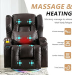 Power Swivel Rocker Recliner Chairs, Electric Wall Hugger Reclining Sofa with Massage & Heat, Comfy Theater Seating Single Sofa with LED Light/USB/Type-C Ports (Leather Brown, Single Chair)