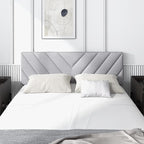 KOMFOTT Linen Fabric Upholstered Headboard for Full/Queen Size Bed, Rectangular Headboard with Solid Wood Legs & Adjustable Width, Padded Full/Queen Bed Headboard, Easy Assembly, Gray
