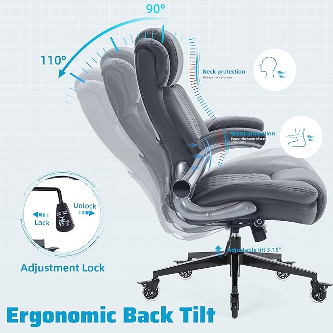 Large High Back Office Chair with Flip Arms- Executive Desk Chair with Locking Wheels, Adjustable Lumbar Support, Ergonomic Breathable Fabric Computer Chair Prevents Cats Scratching