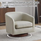 AEDI Genuine Leather Swivel Accent Chair with Solid Wood Base, Upholstered Barrel Armchair for Living Room, Modern Small Club Chair,Light Gray