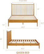 NTC Inno Wooden Bed Frame with Headboard, Solid Oak and Rubber Wood Foundation with Silent Slats and Wood Central Supports, 1000 Lb Capacity, Effortless Assembly, Queen Rustic - Oak