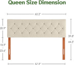 Upholstered Queen Headboard Only for Bed Frame from 49”-62”, Adjustable Height Queen Head Board with Durable Wood Legs, Bed Headboard in Modern Button Design, Beige
