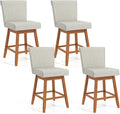 COSTWAY Swivel Bar Stools Set of 4, 27" Counter Height Bar Chairs with Rubber Wood Legs, Upholstered Linen Barstools with Back & Cushioned Seat, for Kitchen Island, Home, Beige