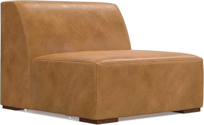 SIMPLIHOME Rex Right Corner Sectional Modular Sofa and Ottoman Set in Full-Grain Genuine Leather, Sienna, 116-inch-wide L-Shaped Leather Sofa and Matching 34-inch-Wide Table Ottoman for Living Room