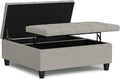 SIMPLIHOME Harrison 40 inch Wide Transitional Square Large Coffee Table Storage Ottoman in Cloud Grey , Assembled, For the Living Room and Bedroom