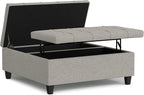 SIMPLIHOME Harrison 40 inch Wide Transitional Square Large Coffee Table Storage Ottoman in Cloud Grey , Assembled, For the Living Room and Bedroom