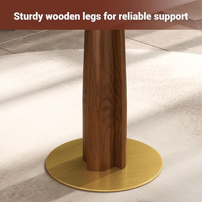 Sintered Stone Square Office Table - Meeting Desk for Small Offices (Walnut‌ Leg and White Top, 1 Table Only)