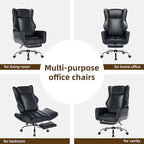 DYHOME Black Leather Office Chair with Massage and Footrest, Heavy Duty Task Desk Chairs Swivel Ergonomic Computer Gaming Chairs with Lumbar Support, Wheels Flip-up Arms Adjustable Height