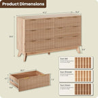 47'' Wide 6 Drawers Dresser for Bedroom,Modern Fluted Vertical Chest with Rounded Corners,Fluted Dresser for Living Room,Hallway, Natural Wood