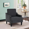 Modern Accent Chair for Bedroom Upholstered Reading Chair with Side Pockets Comfy Living Room Chairs Living Room Armchair with Wood Legs for Office, Apartment (Charcoal)