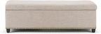 SIMPLIHOME Kingsley 48 inch Wide Transitional Rectangle Large Storage Ottoman in Natural Linen Look Fabric, Assembled, For the Living Room, Entryway and Family Room