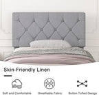 VECELO Twin Bed Frame with Button Tufted Headboard, Upholstered Platform with Wooden Slat Support, No Box Spring Needed, Linen Grey