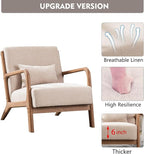 ANJHOME Mid Century Modern Accent Chairs Set of 2, Single Fabric Lounge Reading Armchair with Solid Wood Frame, Easy Assembly Arm Chairs for Living Room Beige 2