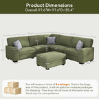 Wanderwell Oversized Modular Sectional Sofa, 6-Seater U Shaped Couches with Movable Ottoman,Corduroy Sectional Couch with Wide and Deep Seats Suitable for Living Room,Bedroom,Apartment (Olive, L-6)