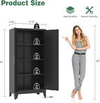 Bathroom Storage Cabinet Freestanding, 61" Tall Metal Cabinets with Doors and Shelves, Black Kitchen Pantry Cabinet, Utility Metal Locker Storage Cabinet for Garage, Home Office