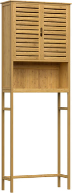 VEIKOU Over The Toilet Storage Cabinet, Bamboo Over Toilet Storage with Removable Shelf, Bathroom Freestanding Over The Toilet Storage with Open Storage, Natural