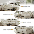 Modern Sectional Linen Couch for Living Room V-Shape Sofas,5 Seat Modular Cloud Sofas,Couches Cushion Covers Removable,Cozy Feather Down Sofa for Apartment Beige