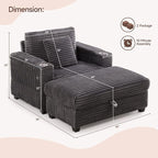 ONBRILL Corduroy Oversized Chair with Ottoman, 44" Wide Armchair with Cup Holders & USB Port, Reading Chair w/Storage Armrest, Easy Assembly, Comfy Single Sofa Bed for Living Room, Apartment, Grey