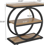 Tribesigns Side End Table with 3 Storage Shelves Set of 2, Industrial Sofa Table with Round Metal Frame for Living Room, Engineered Wood Nightstand for Bedroom, Oak