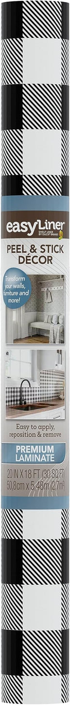 EasyLiner Peel & Stick Decor Removable Peel and Stick Wallpaper - Self Adhesive Decorative Shelf Paper for Cabinets, Walls, Resurfacing Projects - Adhesive Shelf Liner - 20in x 18ft - Black Gingham