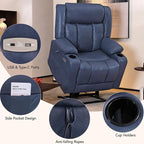 EONIX Dual Motor Oversized Power Lift Recliner Chair for Elderly, 400lbs Heavy Duty Faux Leather Recliner with Massage and Heat, Big and Tall Lay Flat Lift Chair with Cup Holders, SLRY006, Navy Blue