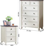 Farmhouse Dressers and Night Stand Set of 3, Wood 43.5'' Tall Dresser and 18'' Wide Chest of Drawers, Roman Column Nightstand Set of 2, Bedroom Furniture Dresser Suites for Living Room, Hallway, Home