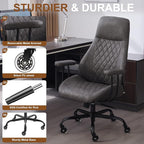 Home Office Desk Chair, Ergonomic High Back Leather Computer Chair with Lumbar Support, Adjustable Height & Recline, Swivel Executive Office Chair with Armrests and Rubber Casters, Dark Grey