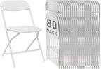 80 Pack White Plastic Folding Chairs, Portable Party Chairs, Stackable Commercial Seats with Steel Frame for Home Office Wedding Party Indoor Outdoor Events Chairs, 350lbs Capacity