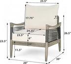 Christopher Knight Home Havets Patio Acacia Wood Club Chair with Woven Rope, Comfortable Outdoor Armchair, Water-Repellent Thick Cushion Deep Seating for Porch, Garden, Backyard, Balcony, Gray+Beige