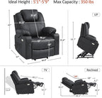 MCombo Power Lift Recliner Chair for Elderly, Lift Chair with Heat and Massage, FSC Certified, USB Ports, Cup Holders, Faux Leather 7040 (Black, Medium)