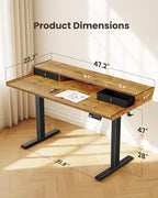 ErGear Electric Standing Desk with Drawers, 48″ x 24″ Gaming Table Compatible Monitor Stand, Stand up Desks, Home Office Height-Adjustable Desk with Storage Shelf, 4 Preset Heights, Vintage Brown
