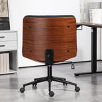 Office Chair, Criss Cross Legged Office Desk Chairs with Wheels, PU Leather Adjustable Wide Swivel Walnut Task Chair with Linen Fabric, Ergonomic Mid Back Computer Chair for Meeting Room, Home