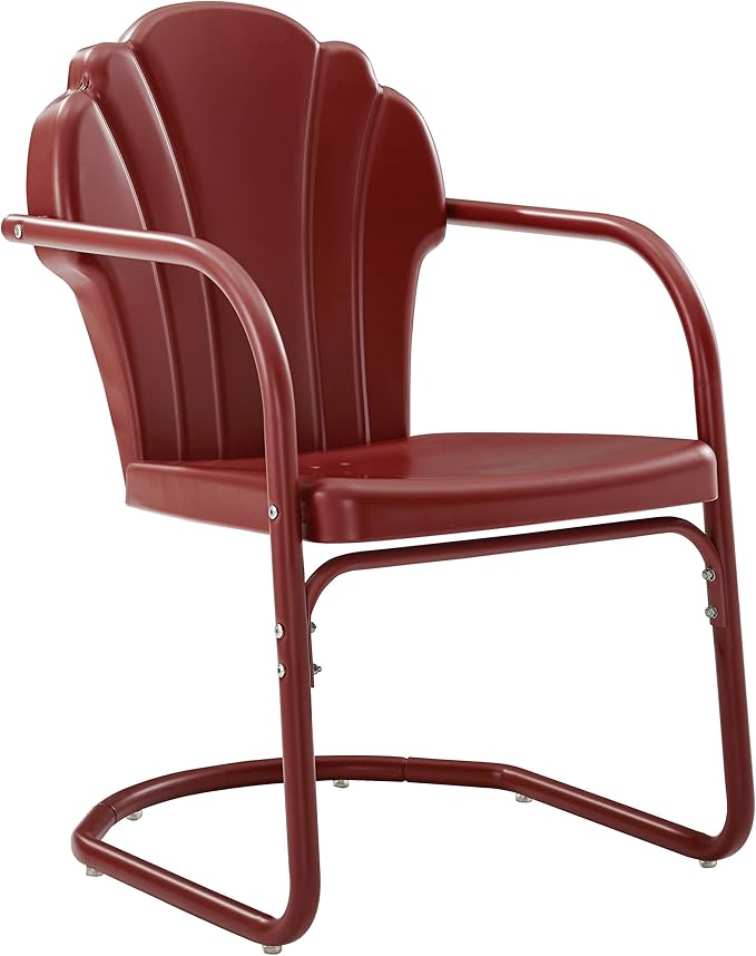 Crosley Furniture Tulip 2-Piece Outdoor Chair Set, Retro Metal Patio Chairs for Dining, Porch, Deck, Balcony, Dark Red Satin