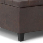 SIMPLIHOME Harrison 30 inch Wide Transitional Square Small Coffee Table Storage Ottoman in Distressed Brown Vegan Faux Leather, Assembled, for The Living Room and Bedroom