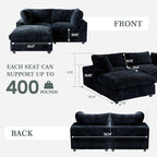 Modular Sectional Sofa, L Shaped Sofa with Ottoman, 78.74" Oversized Loveseat, Plush Deep Seat Sleeper Couches for Living Room, Apartment, Couch Cushion Covers Removable, Black