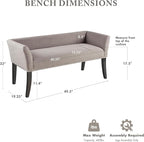 Madison Park Accent Bench, Upholstered with Nailhead Trim, & Padded Seat Entryway Bench Small, End of Bed Bench with Back, 49.5" W x 19.25" D x 23" H, Grey