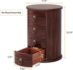 Tribesigns Solid Wood End Table, Round Side Table with 4 Drawers, Vintage Bedside Table Nightstand for Small Spaces, Living Room, Bedroom, No Assembly Required (1, Cherry Brown)