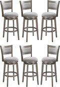 PrimeZone Swivel Bar Stools Set of 6, 30 Inch Bar Height Barstools, High Back Bar Stool with Solid Wood Legs & Wrap-Around Footrest, Counter Stools for Kitchen Island, Pub, Grey