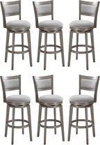 PrimeZone Swivel Bar Stools Set of 6, 30 Inch Bar Height Barstools, High Back Bar Stool with Solid Wood Legs & Wrap-Around Footrest, Counter Stools for Kitchen Island, Pub, Grey