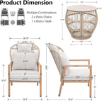 Modern Living Room Chairs, Accent Chairs Set of 2 with Coffee Table, Comfy Arm Chair with Cushions, Rattan Reading Lounge Chair with Metal Frame, Armchair for Bedrooom/Indoor/Outdoor, Beige