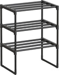 SONGMICS Shoe Rack, 3-Tier Shoe Organizer, Metal Storage Shelf, Upright or Upside Down, for 4-8 Pairs, Stackable, for Entryway, 11.8 x 16.7 x 21.5 Inches, Black ULSA003B01