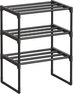SONGMICS Shoe Rack, 3-Tier Shoe Organizer, Metal Storage Shelf, Upright or Upside Down, for 4-8 Pairs, Stackable, for Entryway, 11.8 x 16.7 x 21.5 Inches, Black ULSA003B01